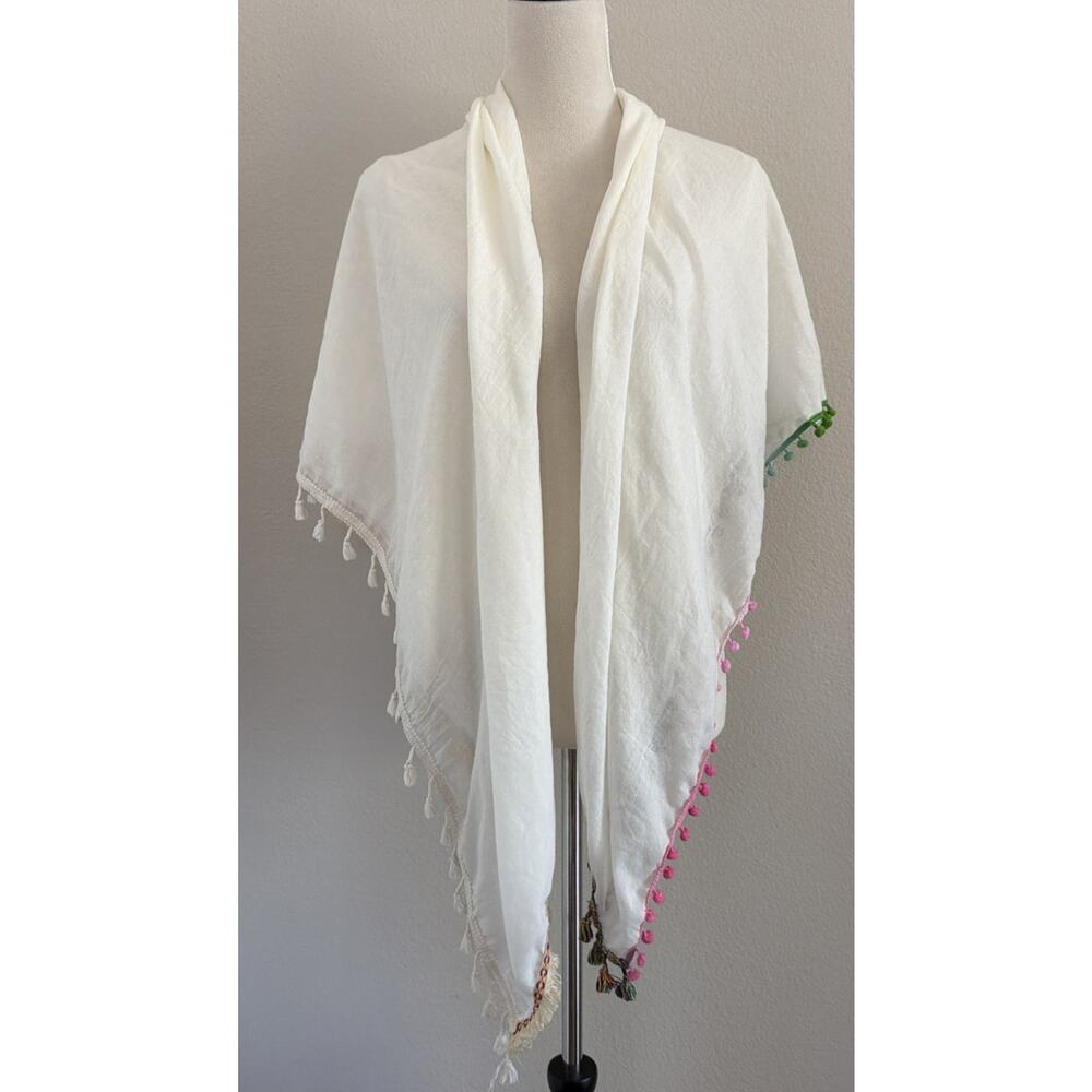 Steve Madden Scarf One Size Ivory Various Colored Tassels Cotton Blend Boho Wrap
